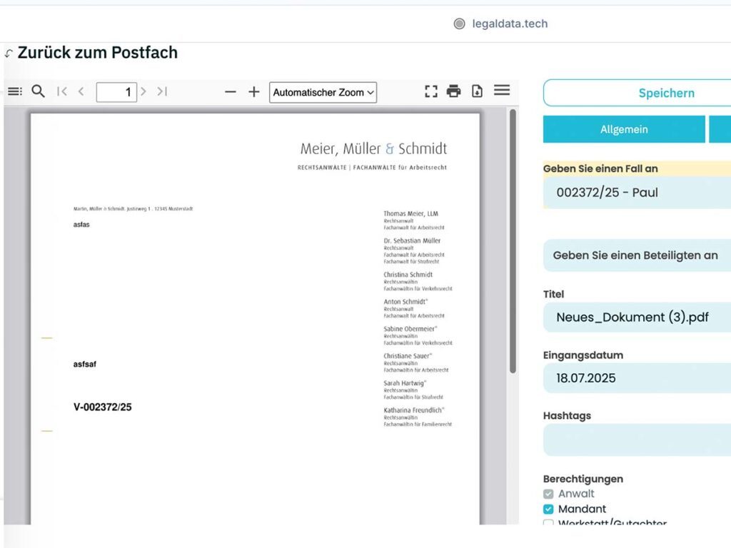 Posteingang Inputmanagement KI OCR Legal Tech
