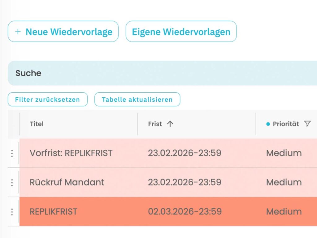 Wiedervorlagen Legal Tech